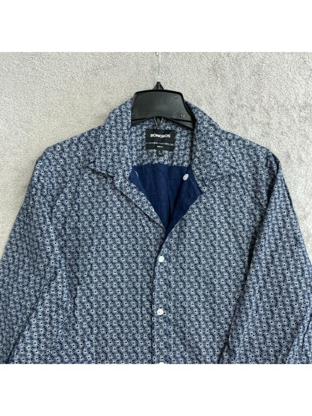 💥   L Slim Fit Long Sleeve Button-Up Shirt Blue Starburst Print P0197